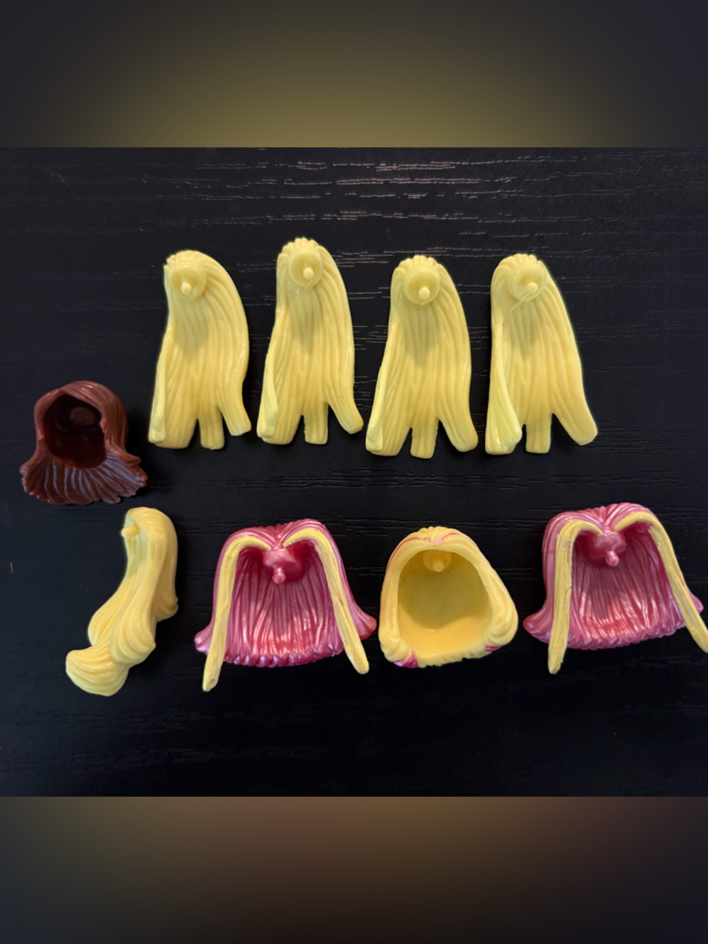 Mixed Lot of vintage Polly Pocket "Pop 'N Style" Wigs, Hairpieces